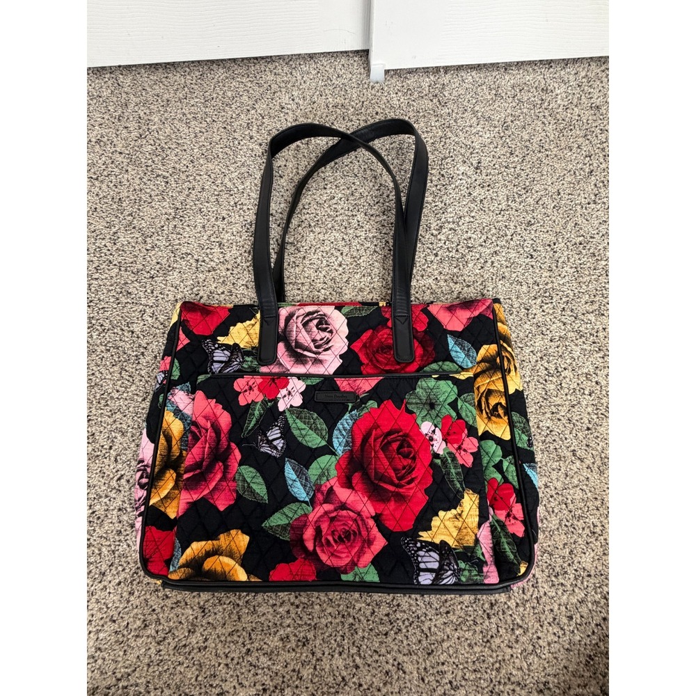 Vera Bradley Tote Bag Havana Rose Quilted Floral Laptop Sleeve Travel Office EUC